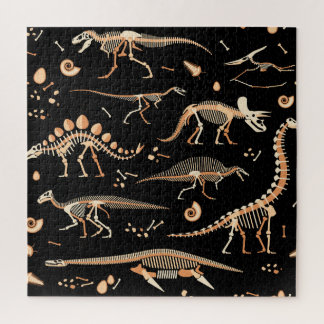 Puzzle Squelettes de dinosaures, fossiles, motif vintage.