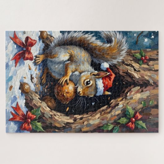 Puzzle Squirrel Frantically Stashing Christmas Chestnuts  (Horizontal)