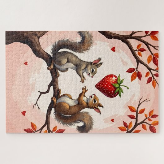 Puzzle Squirrels Tossing Giant Valentine's Strawberry (Horizontal)
