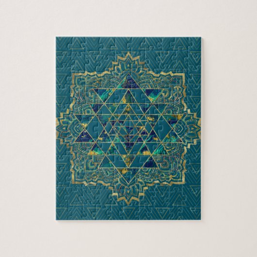 Puzzle Sri Yantra/or, marbre et Teal de Sri Chakra (Vertical)