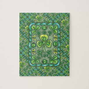 PUZZLE ST. PATRICK'S DAY FOLK ART SHAMROCKS N'LADYBUGS