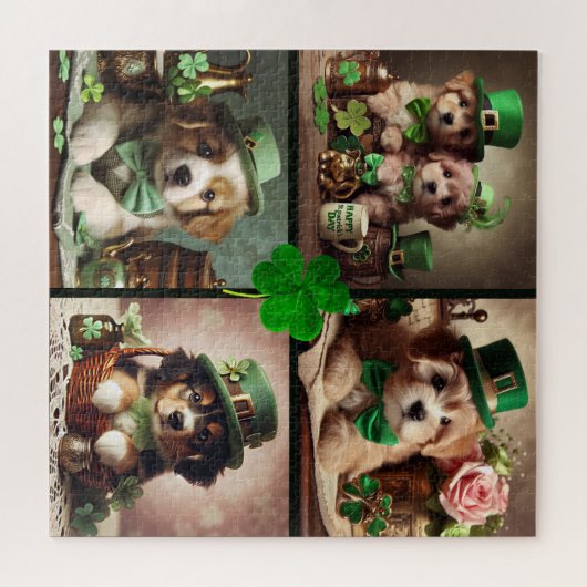 Puzzle St Patrick's Day mignonne Chiots irlandais dans Gr (Horizontal)
