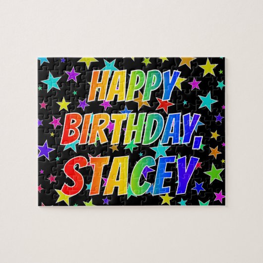 Puzzle "STACEY" Prénom, Amusant "HEUREUX ANNIVERSAIRE" (Horizontal)