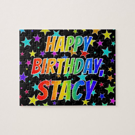 Puzzle "STACY" Prénom, Amusant "HEUREUX ANNIVERSAIRE" (Horizontal)