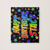 Puzzle "STACY" Prénom, Amusant "HEUREUX ANNIVERSAIRE" (Vertical)
