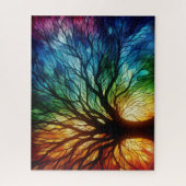 Puzzle Stained Glass Tree with Colors (Vertical)