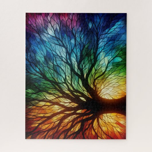 Puzzle Stained Glass Tree with Colors (Vertical)