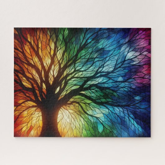Puzzle Stained Glass Tree with Colors (Horizontal)