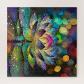 Puzzle Stained Glass Vibrant Lotus Flower (Horizontal)