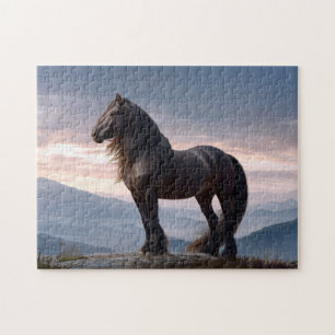 Puzzle Stallion noir Cheval sauvage Montagne Haut