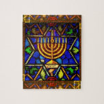 PUZZLE STAR OF DAVID AND MENORAH<br><div class="desc">PHOTO of stained glass</div>