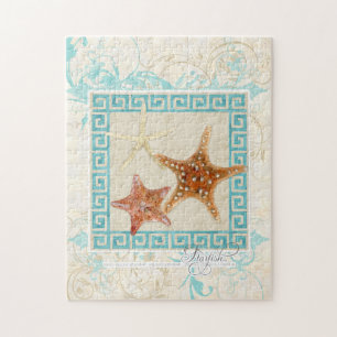 Puzzle Starfish Sea Shells Ocean Greek Key Pattern