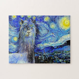 Puzzle Starry Night Funny Alpaca Paysage Parodie