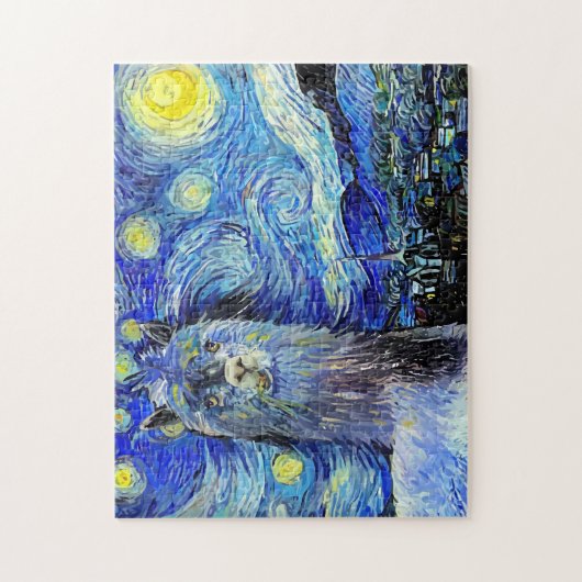 Puzzle Starry Night Funny Alpaca Paysage Parodie (Vertical)