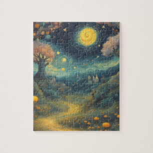 Puzzle Starry Night Van Gogh Style Forêt Imaginaire