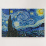 Puzzle Starry Night | Vincent Van Gogh<br><div class="desc">Starry Night (1889) by Dutch artist Vincent Van Gogh. Original artwork is an oil on canvas depicting an energetic post-impressionist night sky in moody shades of blue and yellow. 

Use the design tools to add custom text or personalize the image.</div>