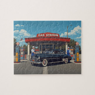 Puzzle Station-service vintage voiture noire classique an
