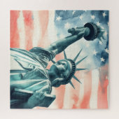 Puzzle Statue de la Liberté à l'aquarelle avec drapeau am (Horizontal)