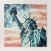 Puzzle Statue de la Liberté à l'aquarelle avec drapeau am (Vertical)