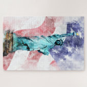 Puzzle Statue de la Liberté avec aquarelle drapeau (Horizontal)