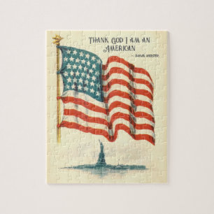 Puzzle Statue de la Liberté avec drapeau américain vintag