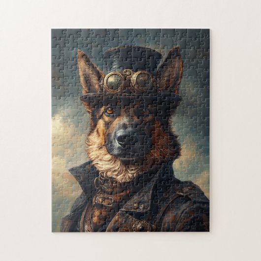 Puzzle Steampunk German Shepherd Dog in Top Hat (Vertical)