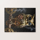 Puzzle Steampunk Mechanical Owl on Clockwork Branch Art (Horizontal)