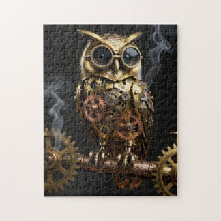 Puzzle Steampunk Mechanical Owl on Clockwork Branch Art