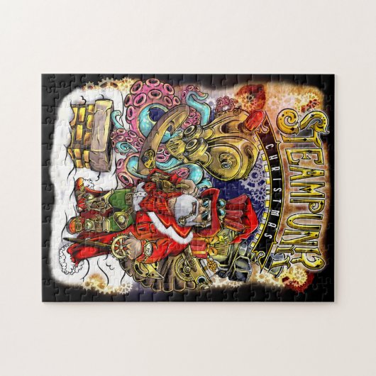Puzzle Steampunk Santa Claus & Octopus Reindeer Noël (Horizontal)