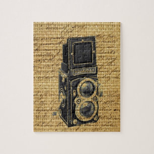 Puzzle steampunk scripts vintages burlap caméra antique