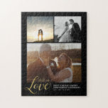 Puzzle Still in Love | Couple Anniversary Photo Collage J<br><div class="desc">This custom photo collage puzzle features stylish gold lettering " Still in Love" with custom text. Replace these 3 photo collages with yours and personalize the text with your name and information. A great custom gift for milestone wedding anniversary. More Photo gifts are available at my shop BaraBomDesign.</div>