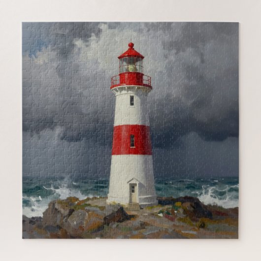Puzzle Stormy Red Lighthouse Coastal (Vertical)