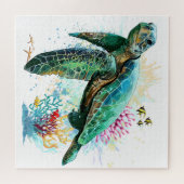 Puzzle Style d'aquarelle sous-marine de tortue marine (Horizontal)