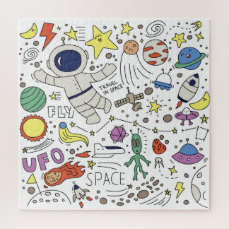 Puzzle Style Doodle, illustration du thème spatial.