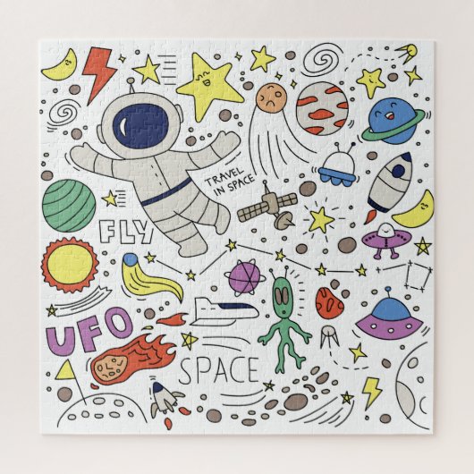 Puzzle Style Doodle, illustration du thème spatial. (Vertical)