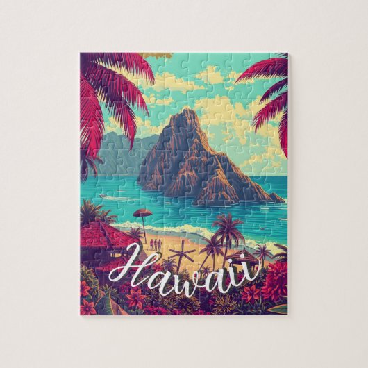 Puzzle Style vintage Hawaiian Travel Honolulu Mid-Pacific (Vertical)