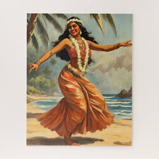 Puzzle Style vintage Hawaiian Travel Hula Girl Danser (Vertical)