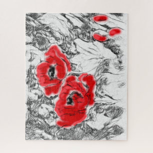 Puzzle Stylo dessiné à la main des pavots rouges fleurs f