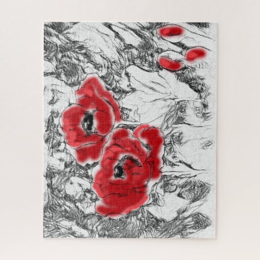 Puzzle Stylo dessiné à la main des pavots rouges fleurs f (Vertical)