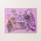 Puzzle Stylo et encre orange violet Abstrait Art Floral (Horizontal)