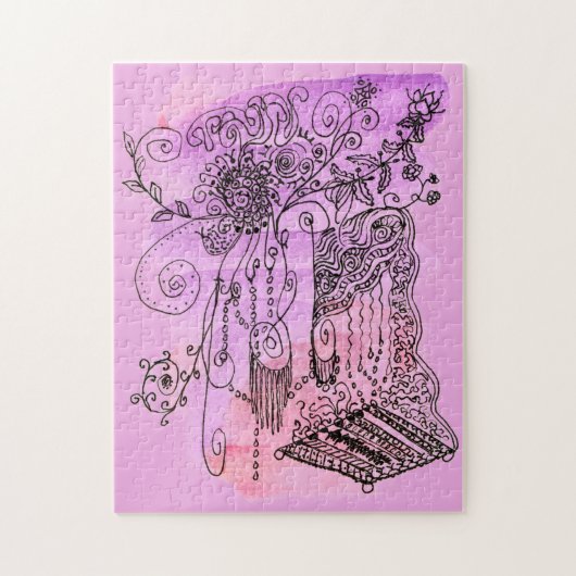 Puzzle Stylo et encre orange violet Abstrait Art Floral (Vertical)