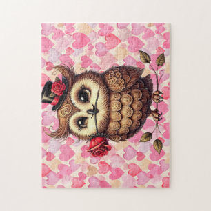 Puzzle Suave Owl aux coeurs colorés Saint Valentin
