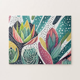 Puzzle Succulents en vert et rose