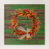 Puzzle Sud-Ouest Chili Ristra Wreath Patiné Bois vert (Horizontal)