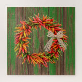 Puzzle Sud-Ouest Chili Ristra Wreath Patiné Bois vert (Vertical)