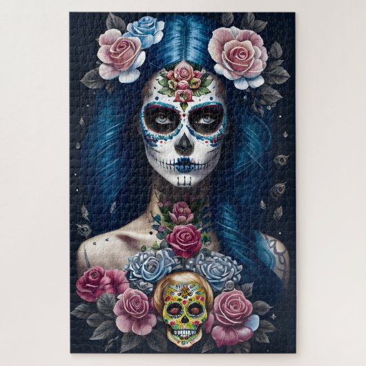 Puzzle Sugar Skull Art - Ftripe femme dans le maquillage (Vertical)