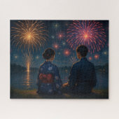 Puzzle Summer Fireworks by the Lake with a Yukata Couple (Horizontal)
