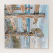 Puzzle Sun Hat On Rustic Beach Fence Post (Horizontal)