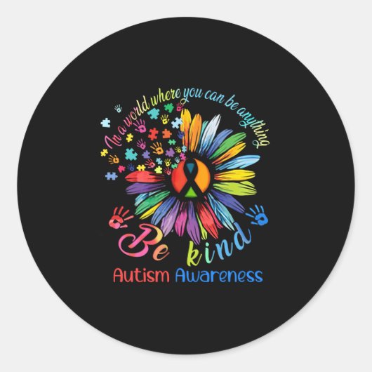 Puzzle Sunflower Be Kind Autism Awareness Support Ronde Sticker (Voorkant)