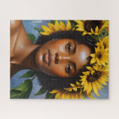 Puzzle Sunflower Black Woman Portrait Art (Horizontal)